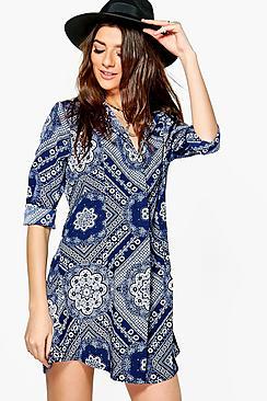 Boohoo Alainia Monochrome Paisley Shirt Dress