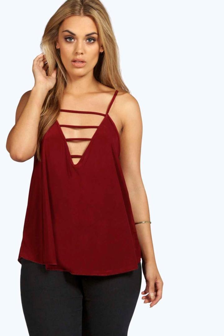 Boohoo Plus Frankie Strapy Slinky Swing Tank Top Wine