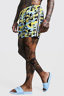 Boohoo Mid Length Camo Swim Short With Side Tape
