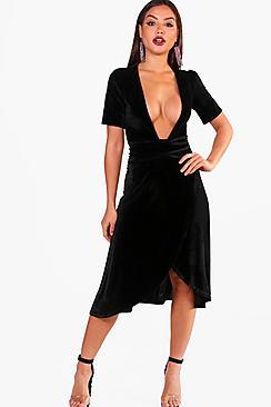 Boohoo Tara Angel Split Sleeve Midi Skater Dress