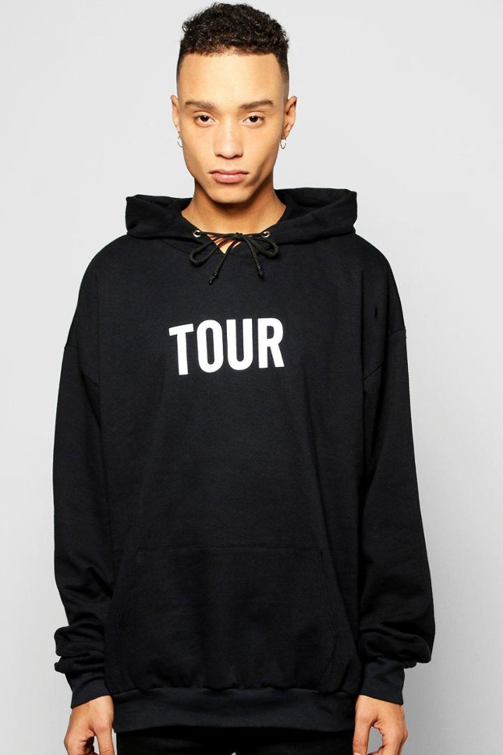 Boohoo Oversized Tour Print Hoodie Black