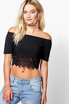 Boohoo Sarah Laser Cut Scallop Edge Bardot Crop Top