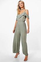 Boohoo Olivia Open Shoulder Wide Leg Jumpsuit