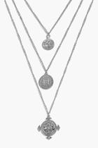 Boohoo Zoe Coin And Embellished Layered Necklace Silver