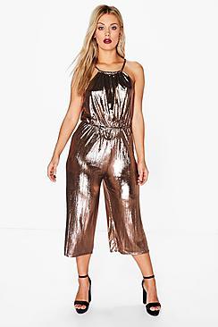 Boohoo Plus Serena Metallic Culotte Jumpsuit