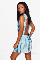 Boohoo Alexis Tie Dye Open Back Beach Playsuit Blue