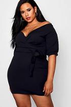 Boohoo Plus Lilly Off Shoulder Tie Dress