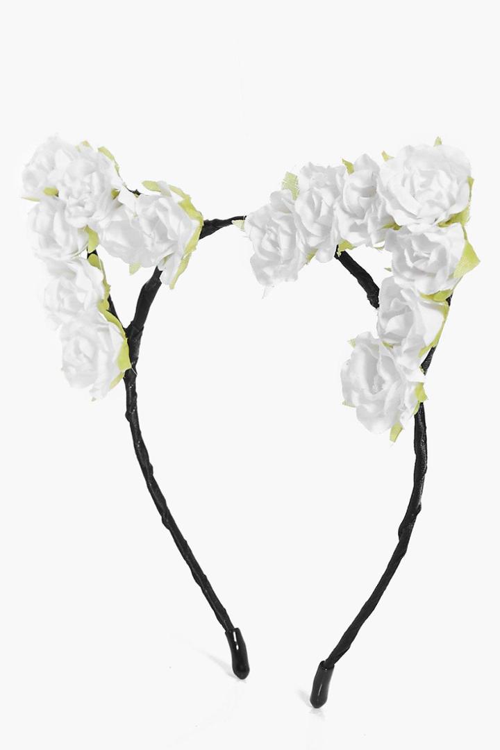 Boohoo Annabel White Floral Cat Ear Headband White