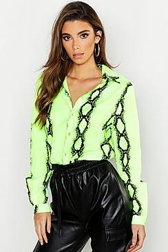 Boohoo Neon Snake Print Shirt
