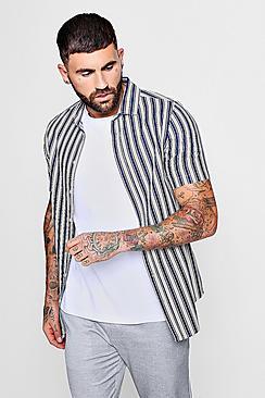 Boohoo Retro Stripe Print Short Sleeve Shirt