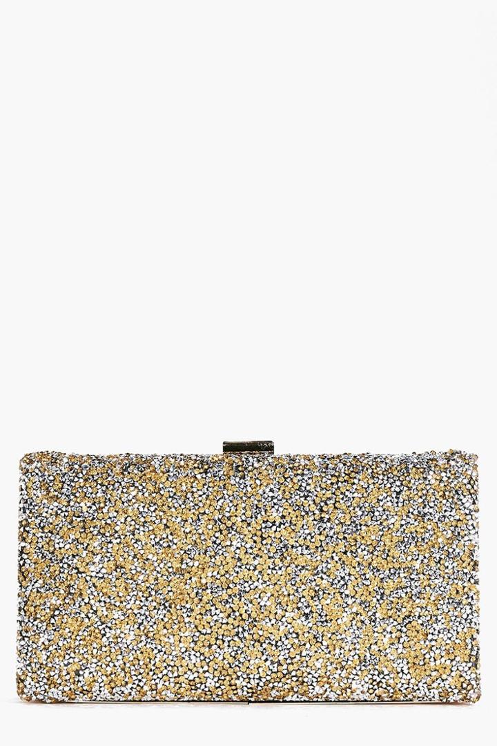 Boohoo Melissa Embellished Box Clutch Bag Gold