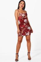 Boohoo Tia Floral Velvet Strappy Back Bodycon Dress