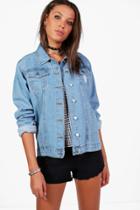 Boohoo Tall Tayla Oversized Denim Boyfriend Jacket Blue