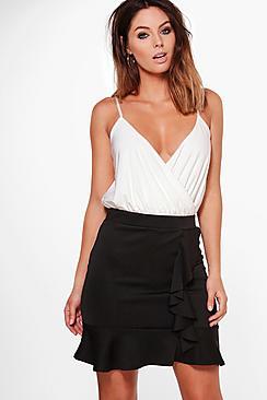 Boohoo Jazzmine Ruffle Front Peplum Mini Skirt