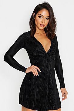 Boohoo Plisse Knot Front Mini Dress