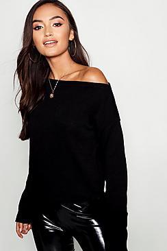 Boohoo Petite Slash Neck Slouchy Sweater
