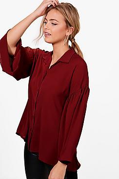 Boohoo Kyla Ruffle Flare Sleeve Shirt