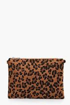 Boohoo Coloured Leopard Ziptop Clutch With Chain