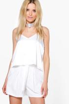 Boohoo Lucia Tie Belt Woven Tailored Shorts Ivory