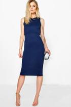 Boohoo Petite Claire Double Layer Midi Bodycon Dress Navy