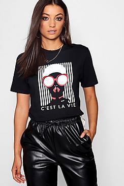Boohoo Tall French Slogan Face Print T-shirt