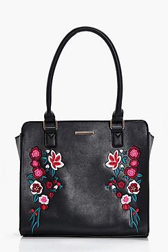 Boohoo Rose Embroidery Structured Tote