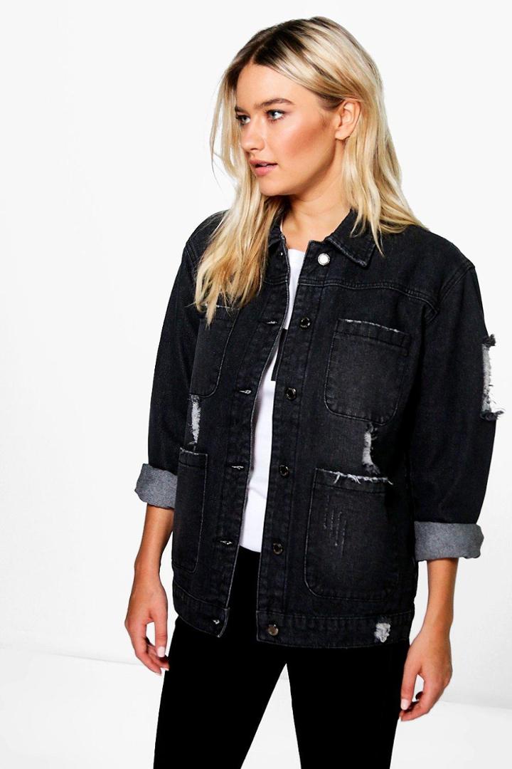 Boohoo Jodie Oversized Washed Jean Jacket Black