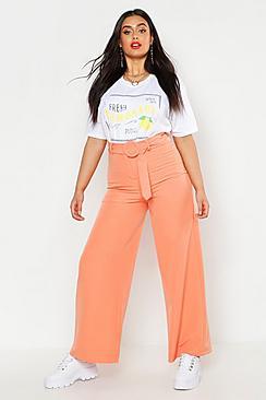 Boohoo Plus Woven Round Self Buckle Wide Leg Trouser