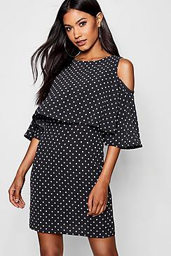 Boohoo Double Layer Polka Dot Shift Dress