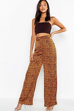 Boohoo Satin Leopard Wide Leg Trouser