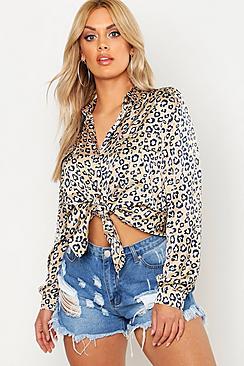 Boohoo Plus Leopard Print Satin Utility Shirt