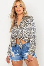 Boohoo Plus Leopard Print Satin Utility Shirt