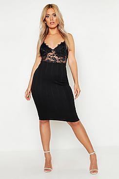 Boohoo Plus Lace Bodice Detail Bandage Midi Dress