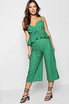Boohoo Petite Holly Stripe Pep Waist Detail Culotte Jumpsuit
