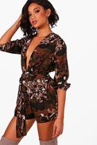 Boohoo Sky Tie Front Camo + Animal Playsuit