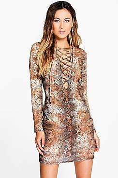 Boohoo Zoe Lace Up Front Bodycon Dress