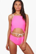 Boohoo Goa Cut Out Tie Waist Bathing Suit Pink