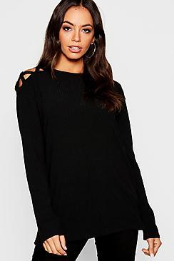 Boohoo Sleeve Detail Rib Long Sleeve Top
