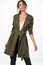 Boohoo Bethany Tailored Duster Coat Khaki