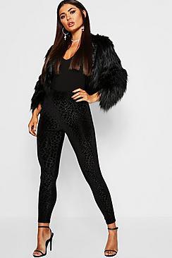 Boohoo Ribbed Velvet Leopard Print Legging