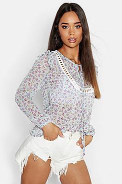 Boohoo Floral Ruffle Blouse