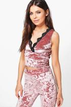 Boohoo Grace Velvet Cross Over Top Rose
