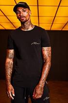 Boohoo Gold Man Embroidered Longline T-shirt With Zips