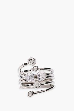 Boohoo Eliza Diamante Spiral Layer Rings