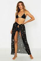 Boohoo Galaxy Star Print Satin Tie Sarong