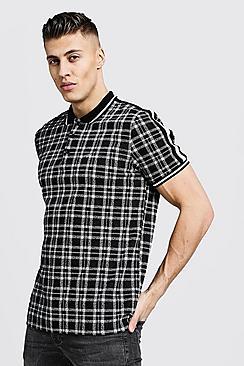 Boohoo Man Jacquard Check Polo With Tape Detail