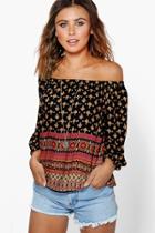 Boohoo Petite Liv Printed Woven Off The Shoulder Top Multi
