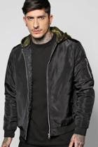 Boohoo Quilted Ma1 Bomber With Camo Jersey Hood Black