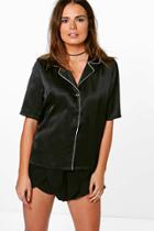 Boohoo Annabelle Satin Piping Woven Shirt Black