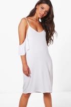 Boohoo Sophie Cold Shoulder Ruffle Shift Dress White